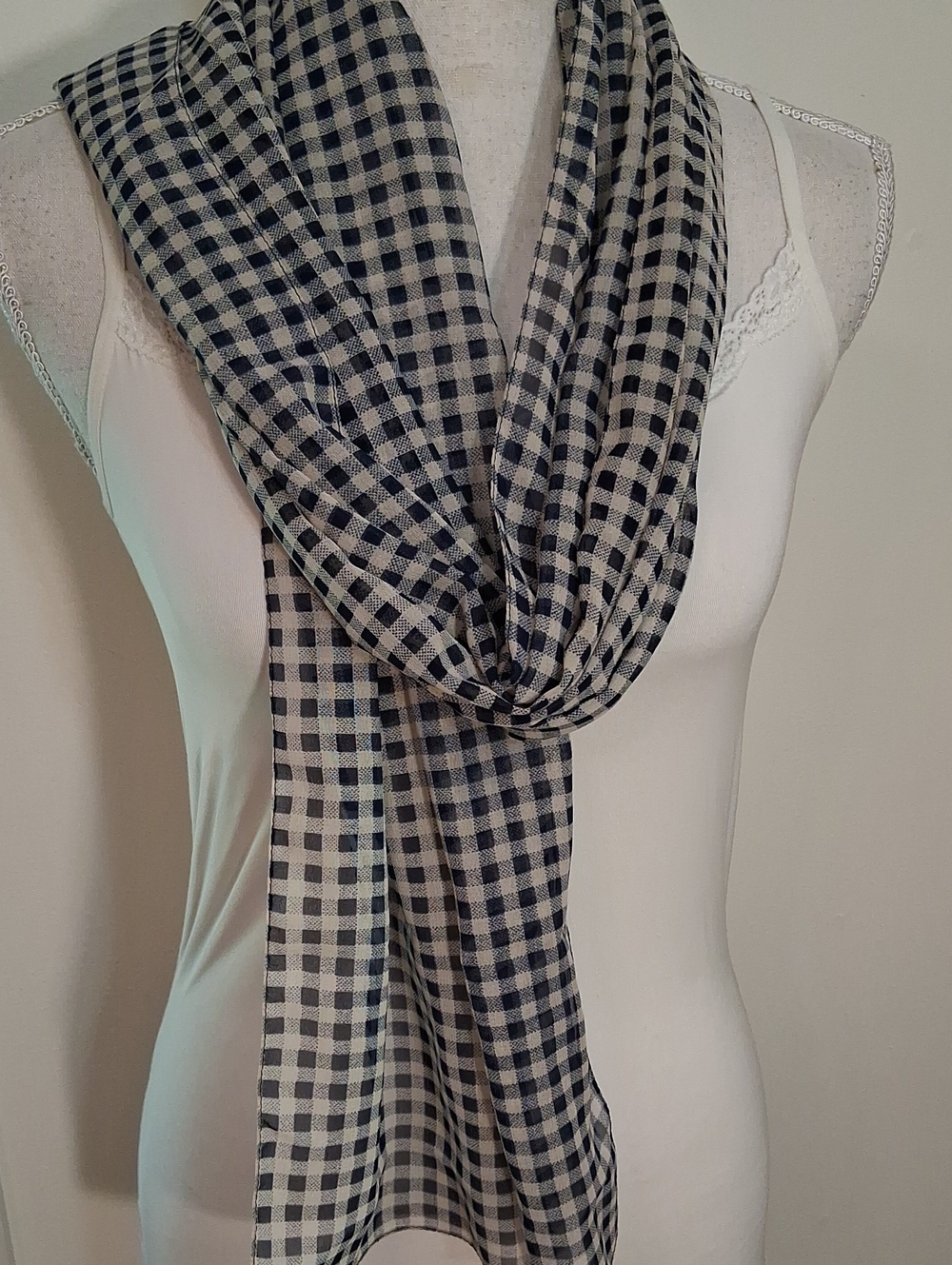 Classic Navy & White Check Scarf - Women Accessories